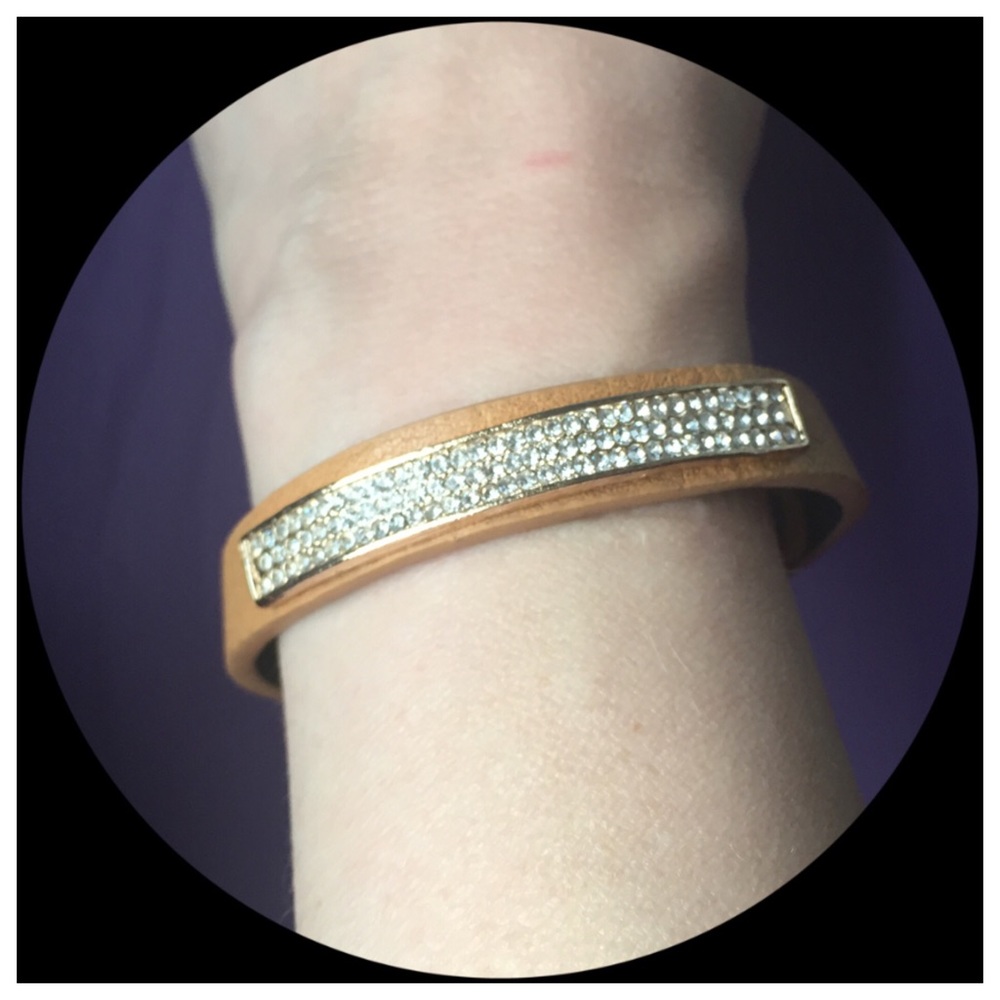Faux Leather Pave Bracelet Brown